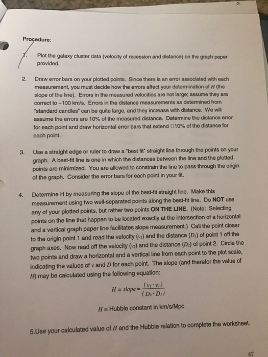 Solved HUBBLE DIAGRAM LAB Astronomy 1020 worksheet Lab | Chegg.com