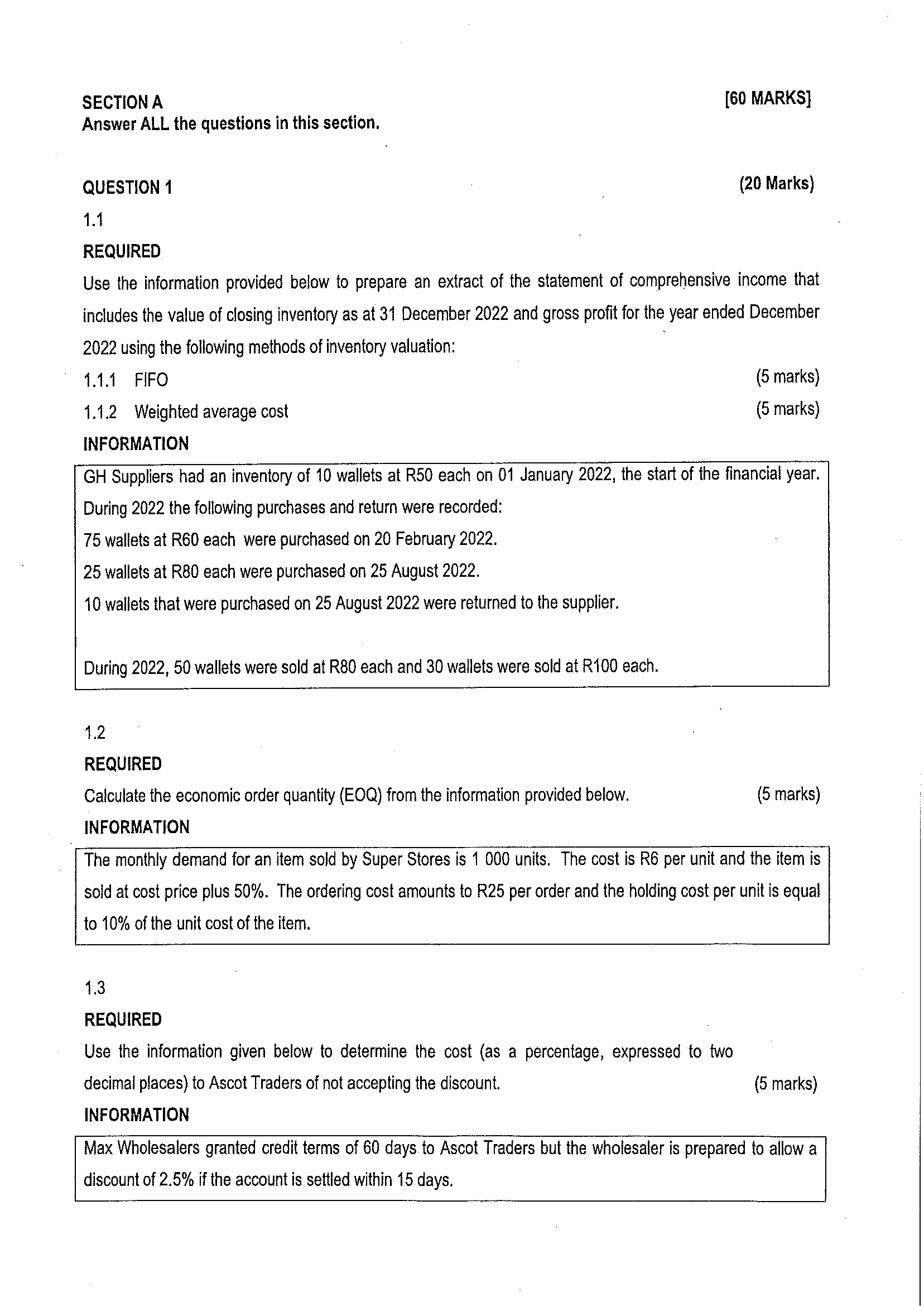 SECTION A [60 MARKS] Answer ALL The Questions In This | Chegg.com