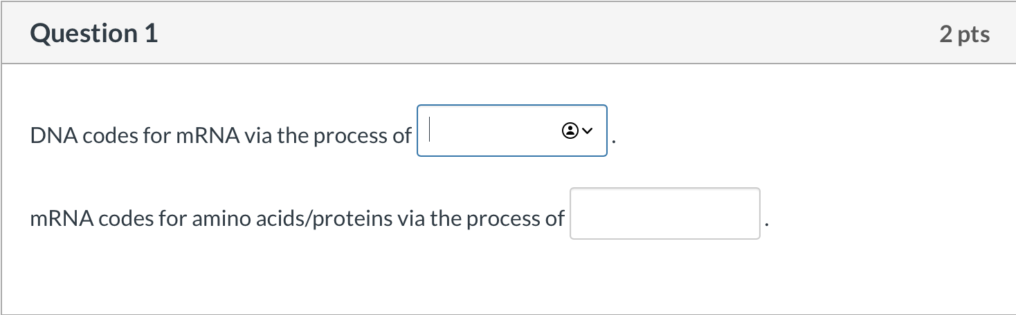 Solved Question 1 2 pts DNA codes for mRNA via the process | Chegg.com