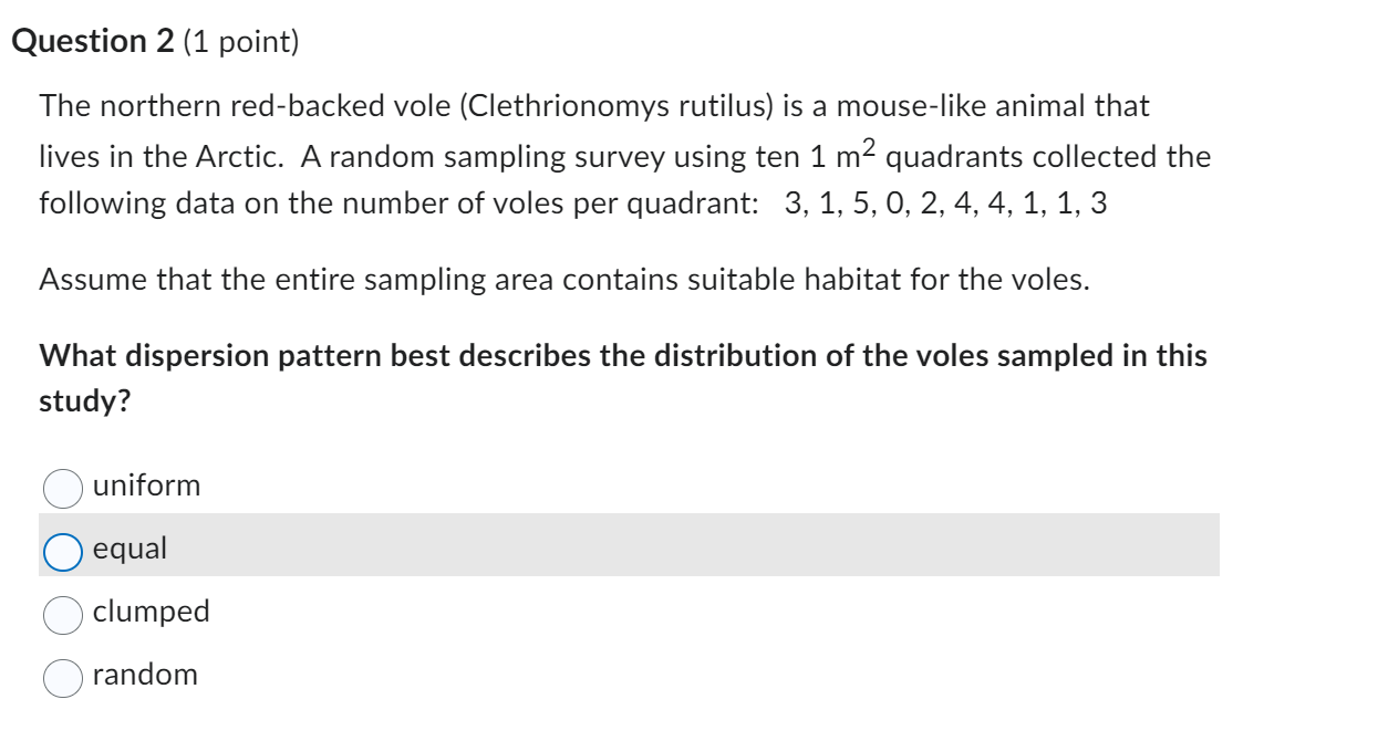 Solved The northern red-backed vole (Clethrionomys rutilus) | Chegg.com