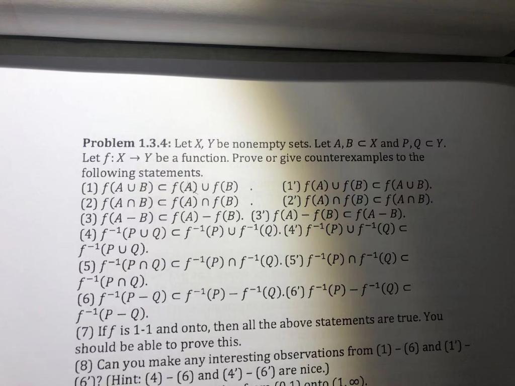 Solved Problem 1.3.4: Let X, Y Be Nonempty Sets. Let A,B C X | Chegg.com