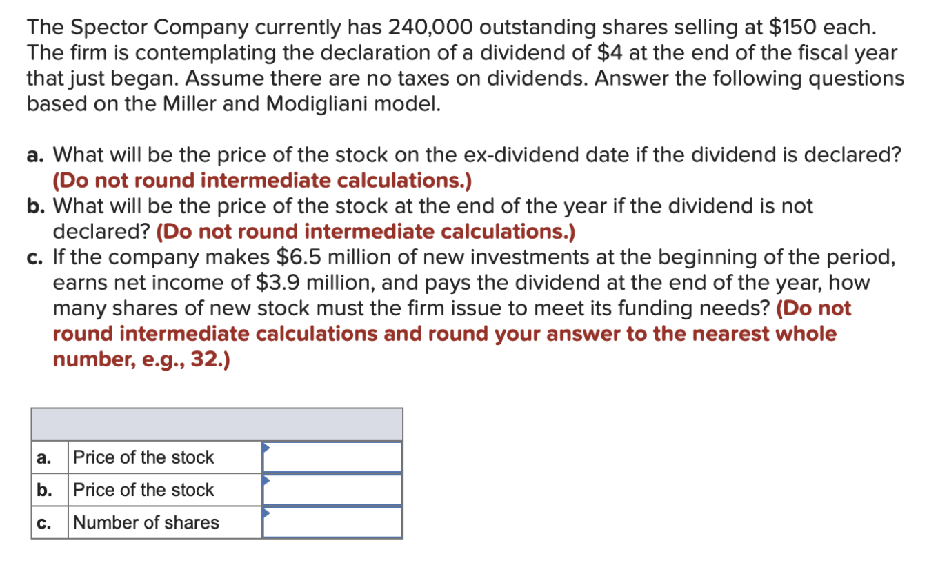 Solved The Spector Company currently has 240,000 outstanding | Chegg.com