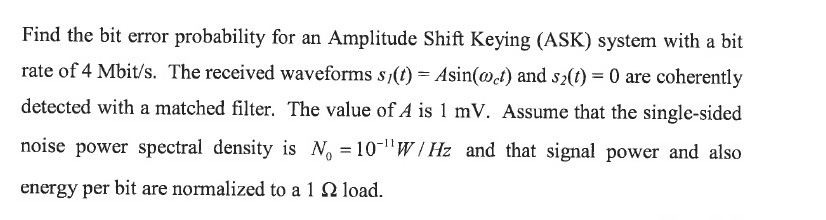 Solved Find the bit error probability for an Amplitude Shift | Chegg.com