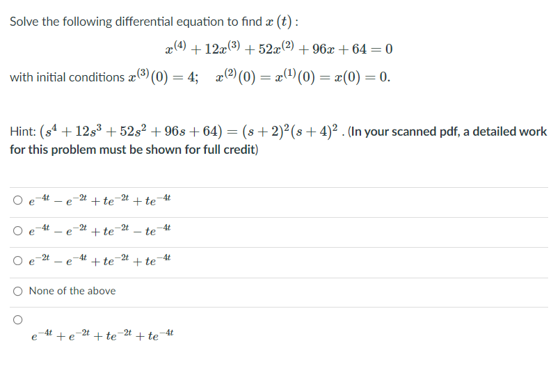Solved Solve the following differential equation to find x | Chegg.com