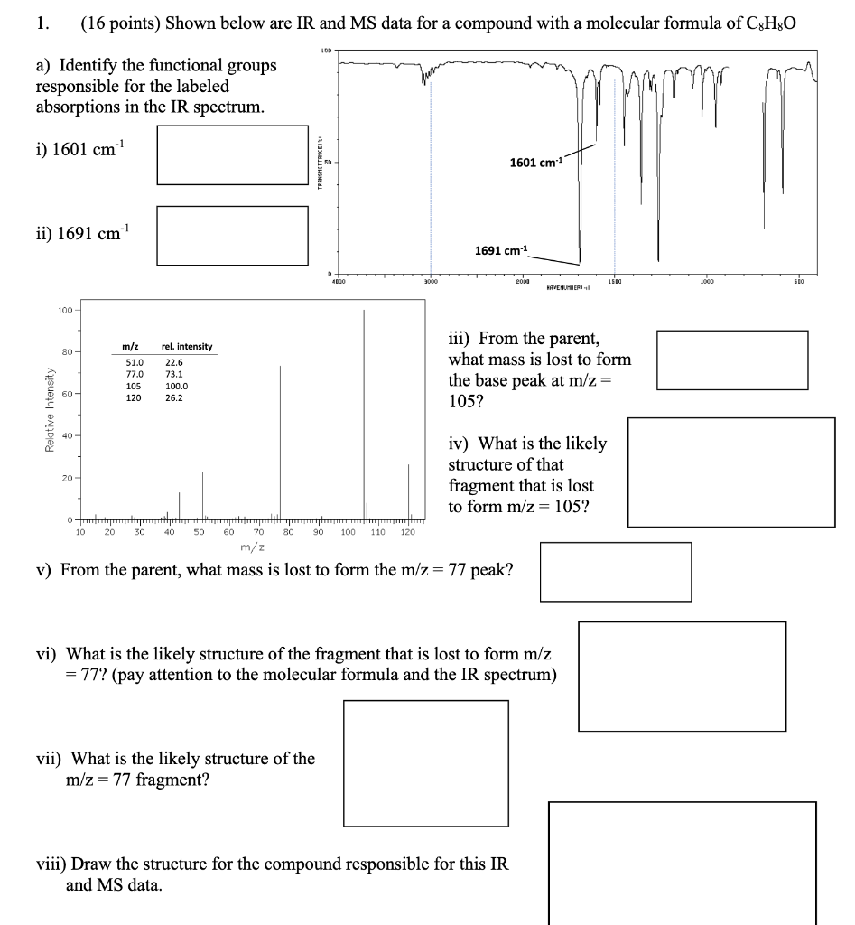 Solved (16 Points) Shown Below Are Ir And Ms Data For A 