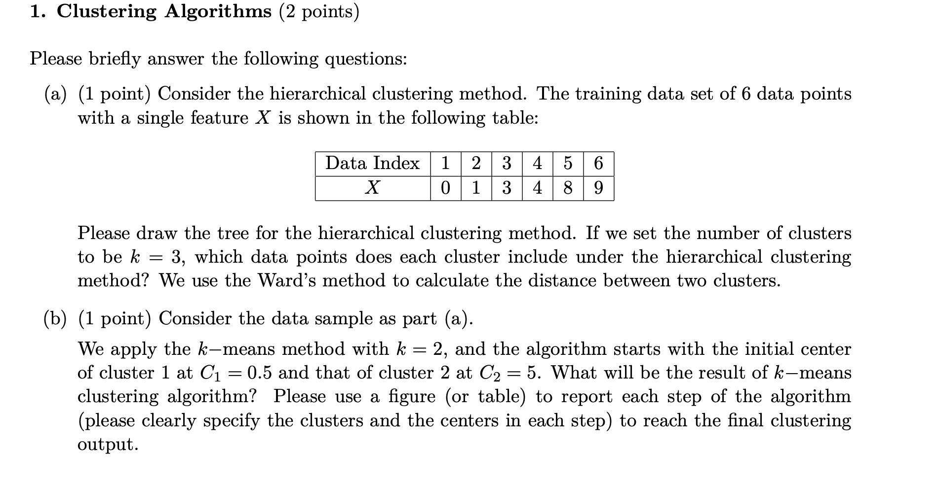 1. Clustering Algorithms (2 points) Please briefly | Chegg.com
