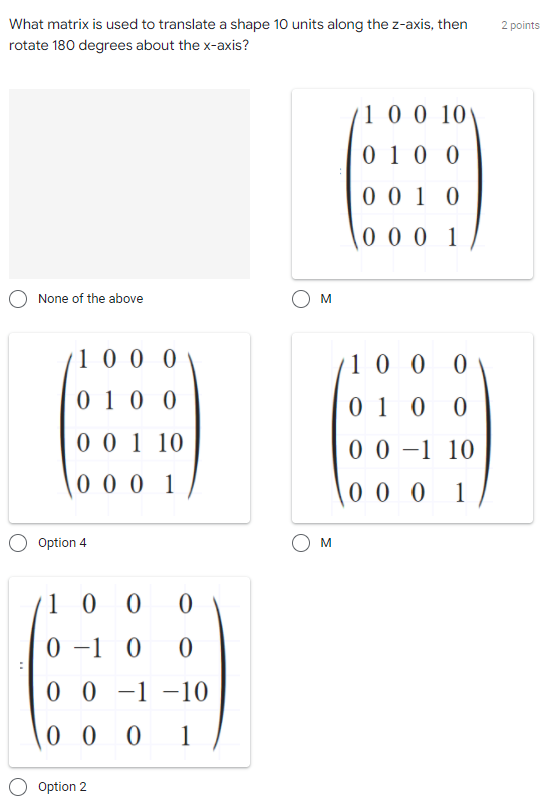 Solved What matrix is used to translate a shape 10 units | Chegg.com