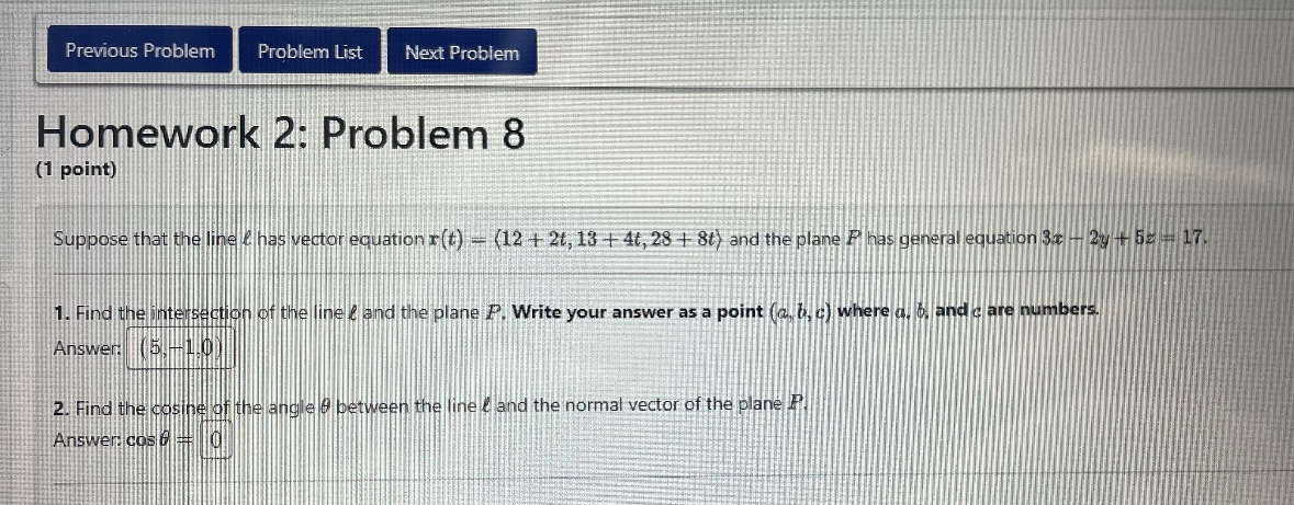 Solved Homework 2: Problem 8(1 ﻿point)Suppose that the line | Chegg.com