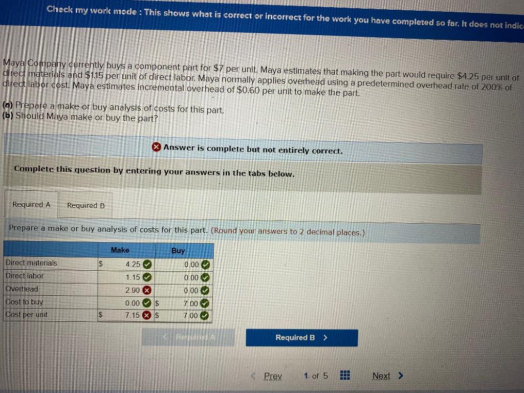Solved Maya Company Currently Buys A Component Part For $7 | Chegg.com
