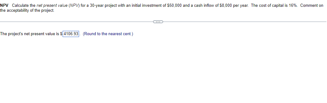 Solved NPV Calculate the net present value (NPV) for a 30 | Chegg.com
