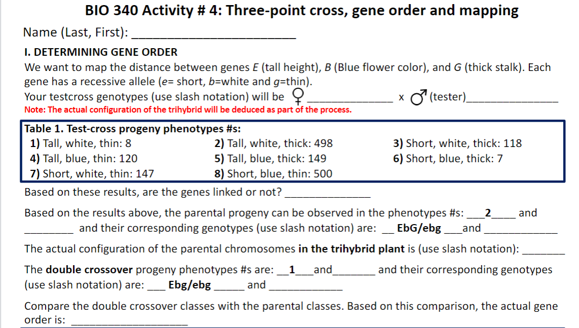 Solved BIO 340 Activity # 4: Three-point Cross, Gene Order | Chegg.com