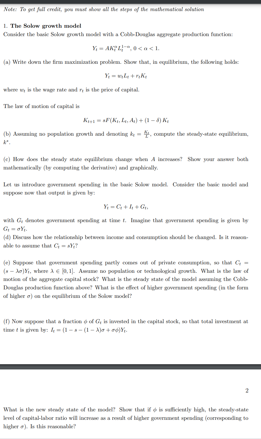 Solved 1. The Solow growth model Consider the basic Solow | Chegg.com