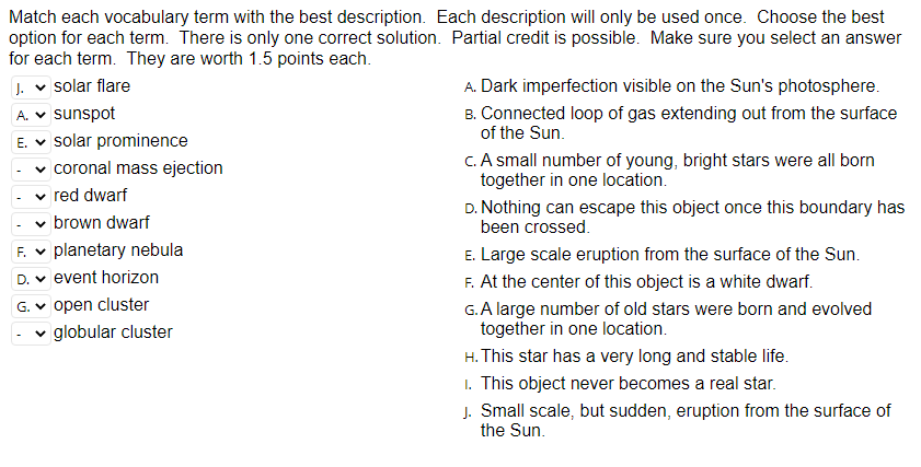Solved Match each vocabulary term with the best description. | Chegg.com