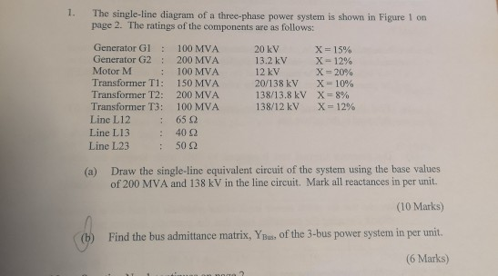 Solved 1. The single-line diagram of a three-phase power | Chegg.com