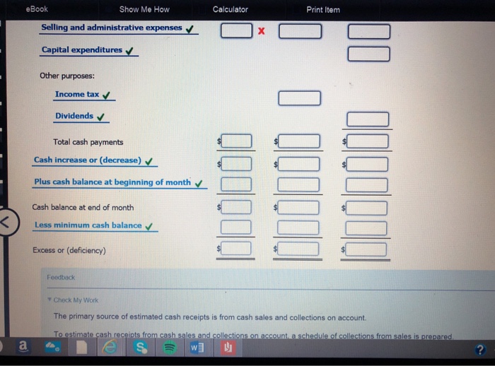 Solved Book Show Me How Calculator Print Item ash Budget he | Chegg.com