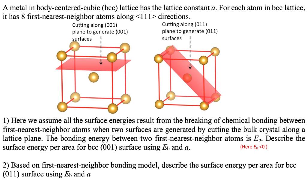 A metal in body-centered-cubic (bcc) lattice has the | Chegg.com