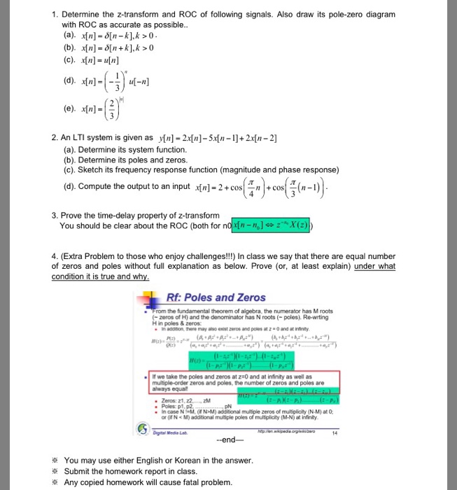 Solved 1. Determine the z-transform and ROC of following | Chegg.com
