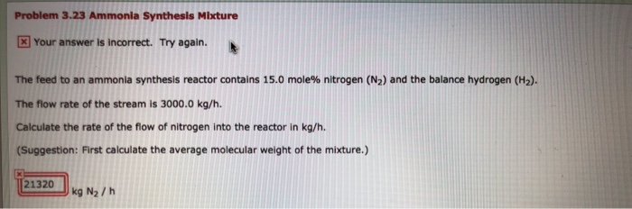 Solved: Problem 3.23 Ammonia Synthesis Mixture 3 Your Answ... | Chegg.com