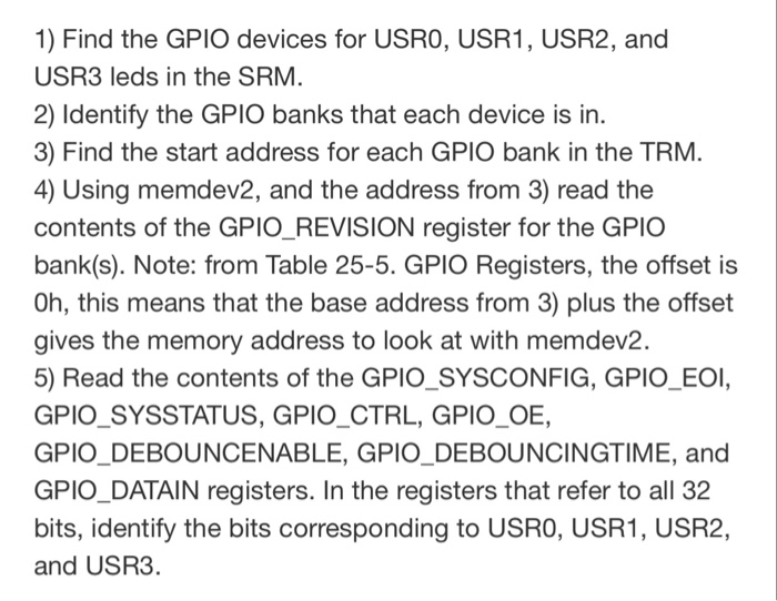 1) Find the GPIO devices for USRO, USR1, USR2, and | Chegg.com
