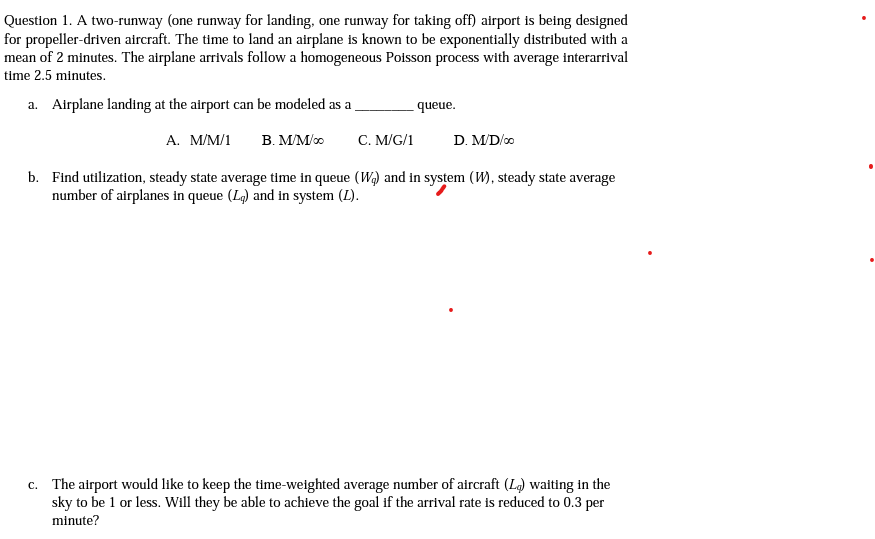 Solved Question 1. A Two-runway (one Runway For Landing, One | Chegg.com