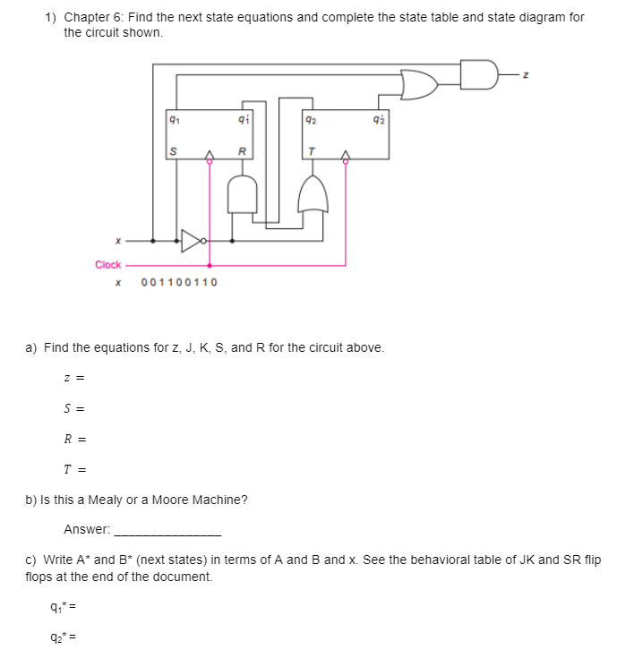 Solved 1) Chapter 6: Find the next state equations and | Chegg.com