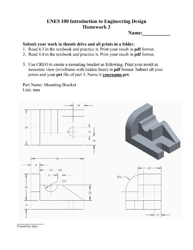 ENES 100 Introduction to Engineering Design Homework | Chegg.com