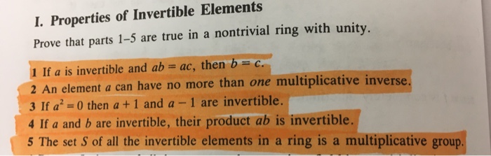 Solved Properties of Invertible Elements Prove that parts | Chegg.com