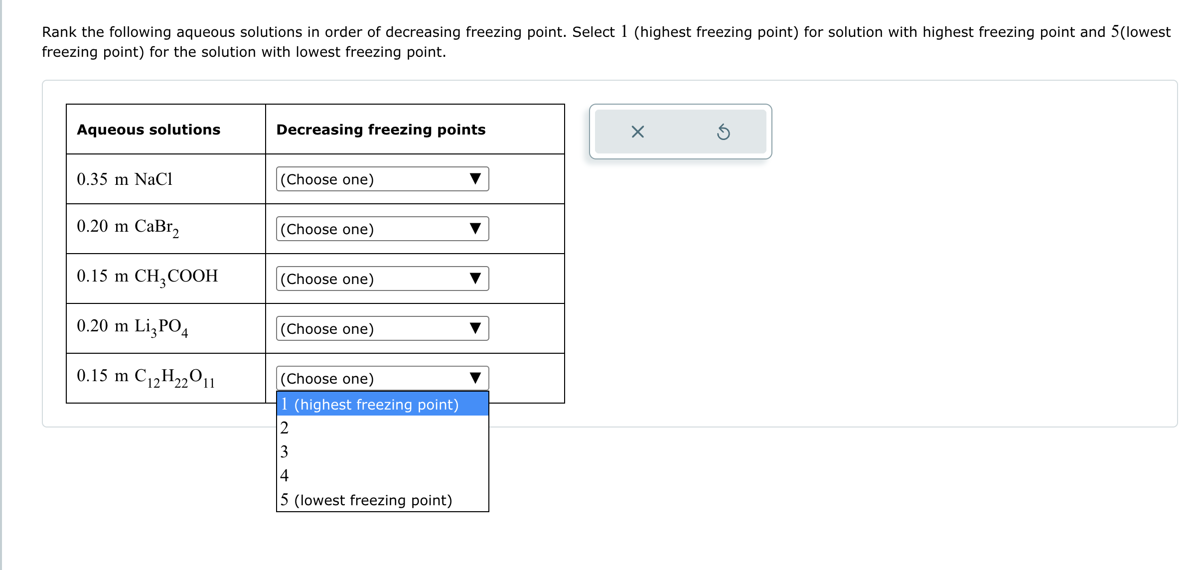 Rank the following aqueous solutions in order of
