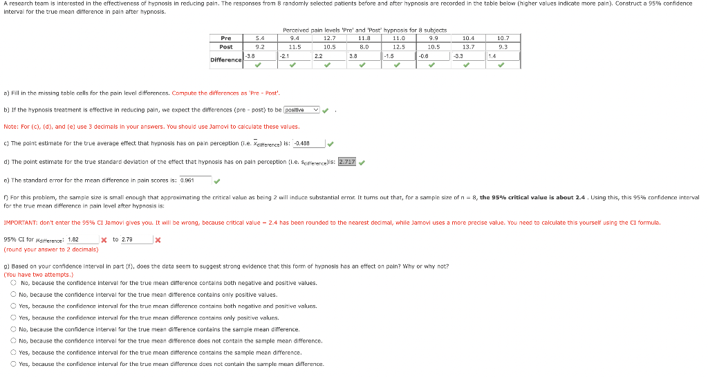 Solved interval for the true mean difference in pain after | Chegg.com