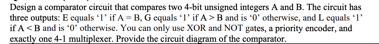 Solved Design a comparator circuit that compares two 4-bit | Chegg.com