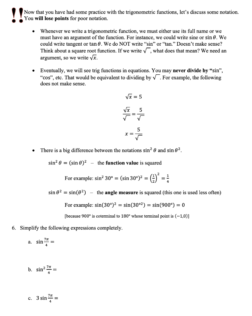 Solved 4. Determine the values of the six trig functions for | Chegg.com