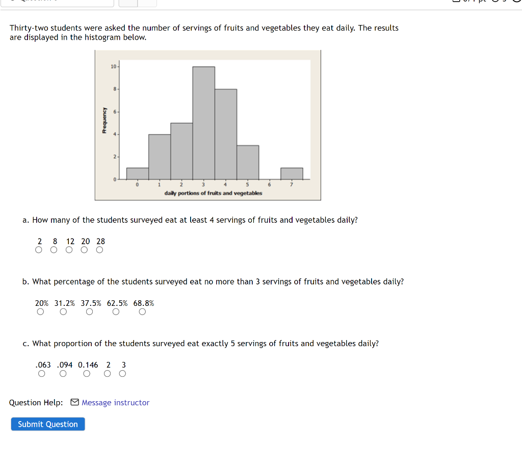 Solved Thirty-two students were asked the number of servings | Chegg.com