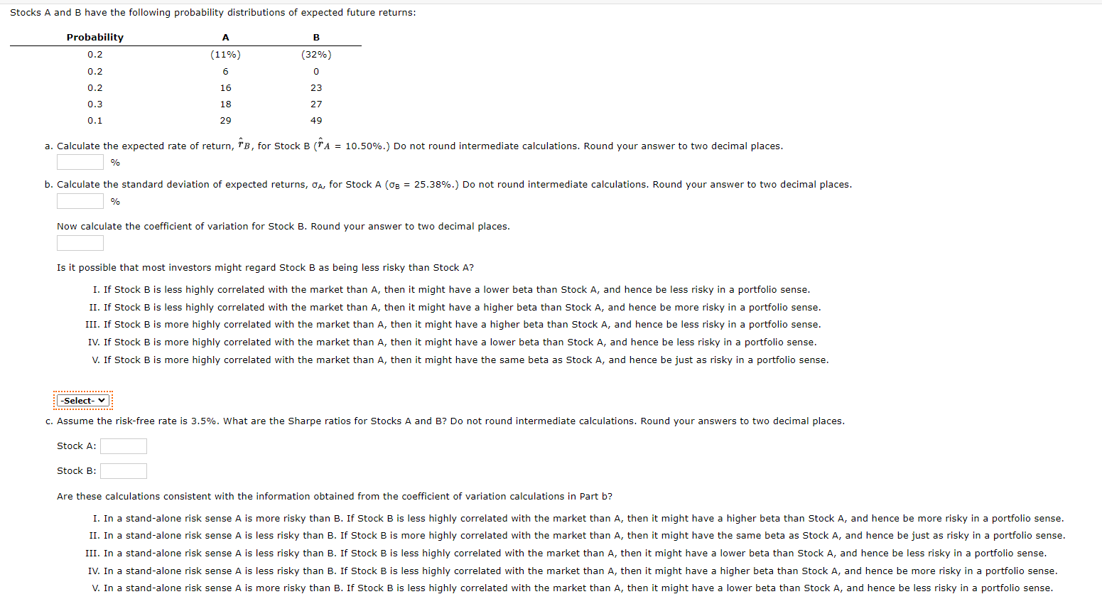 Solved Stocks A And B Have The Following Probability | Chegg.com