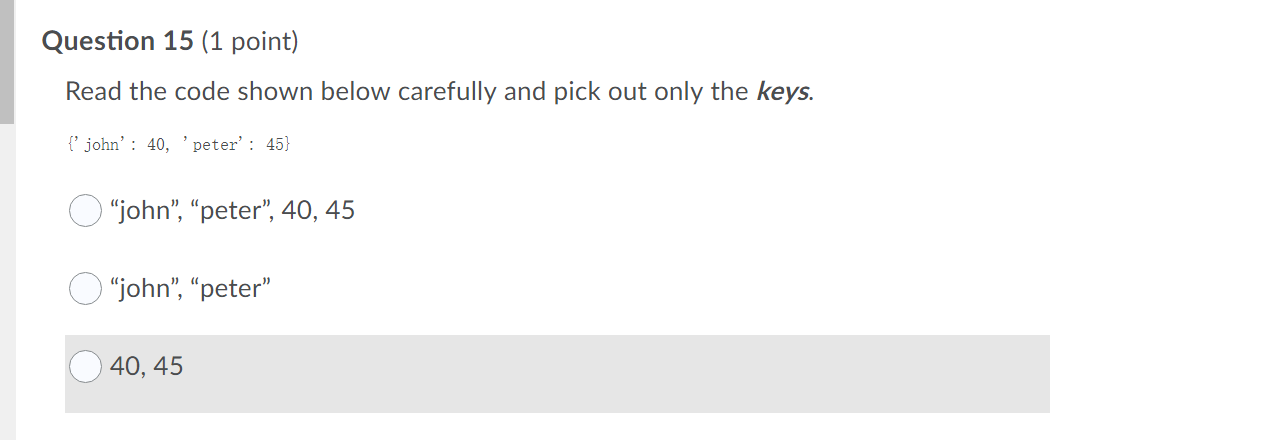 Solved Question 15 (1 point) Read the code shown below | Chegg.com