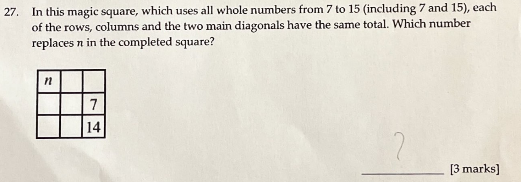 Solved In this magic square, which uses all whole numbers | Chegg.com