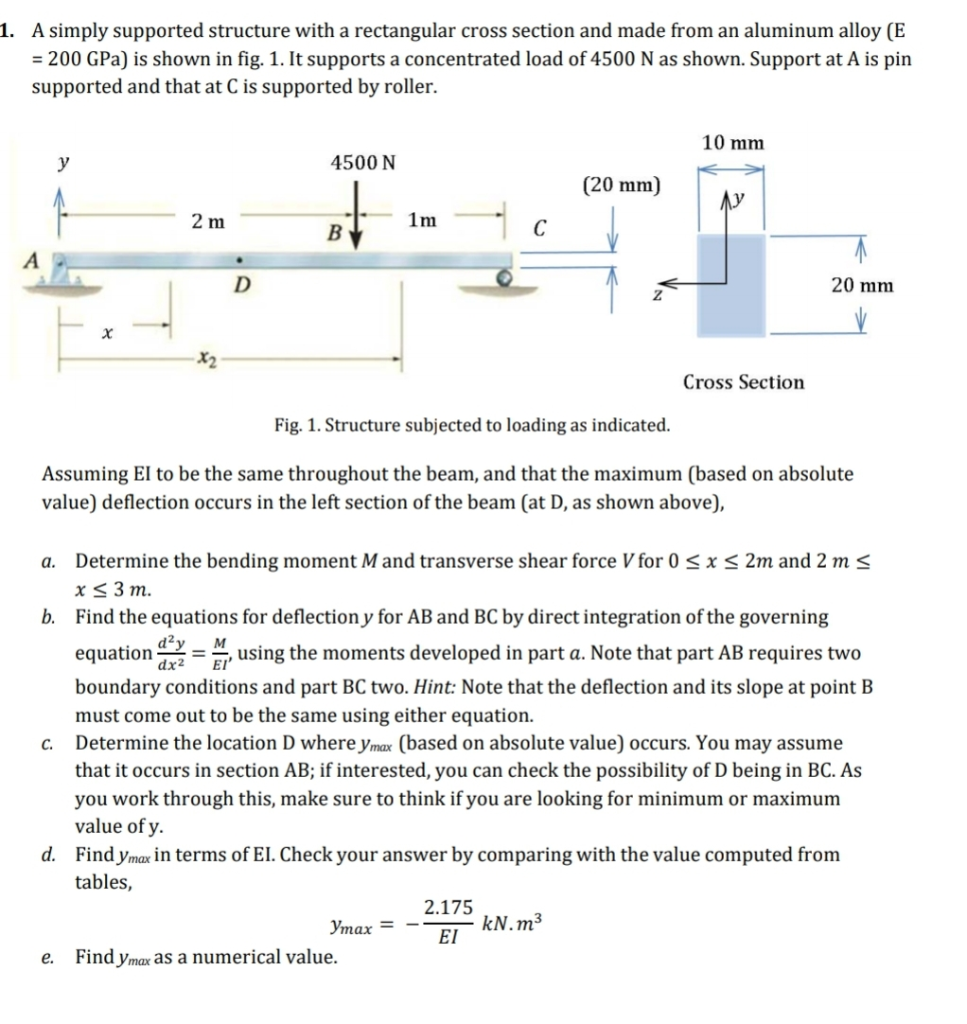 Solved 1. A simply supported structure with a rectangular | Chegg.com