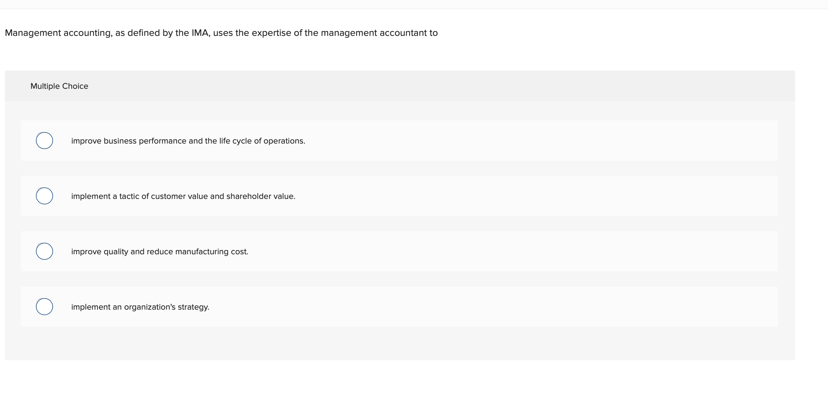 Solved Management accounting, as defined by the IMA, uses | Chegg.com