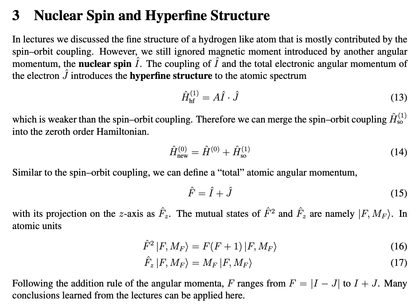 Solved 3 Nuclear Spin and Hyperfine Structure In lectures we