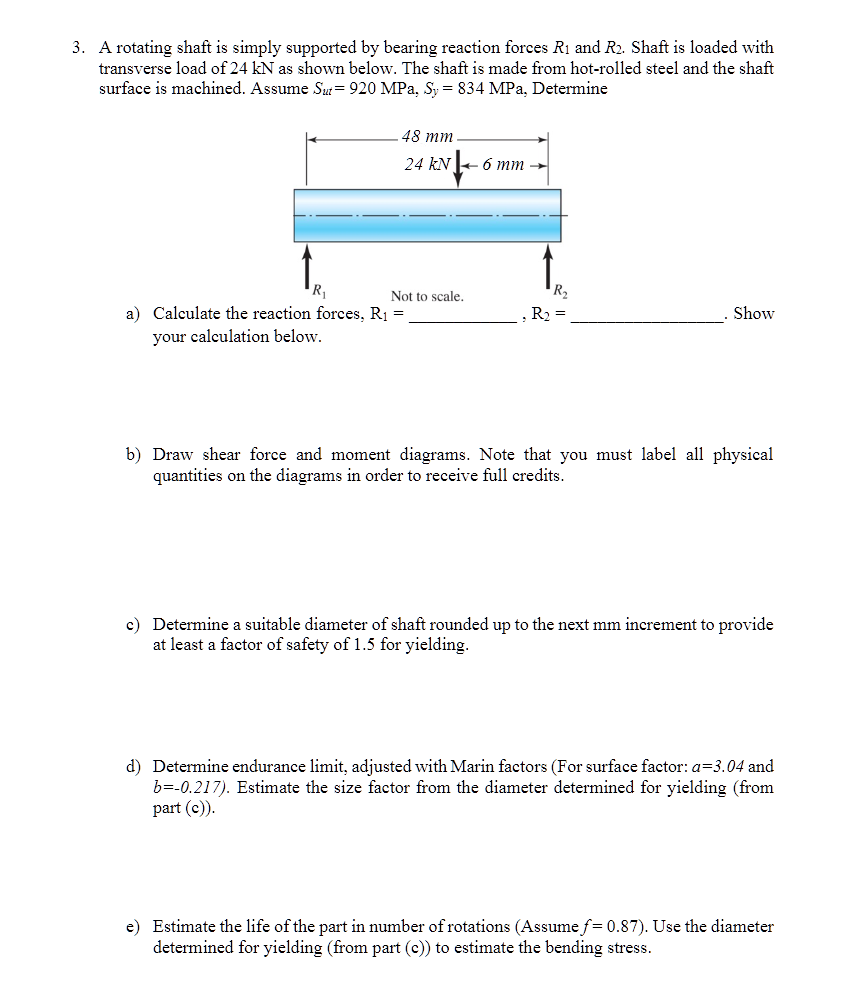 Solved 3. A rotating shaft is simply supported by bearing