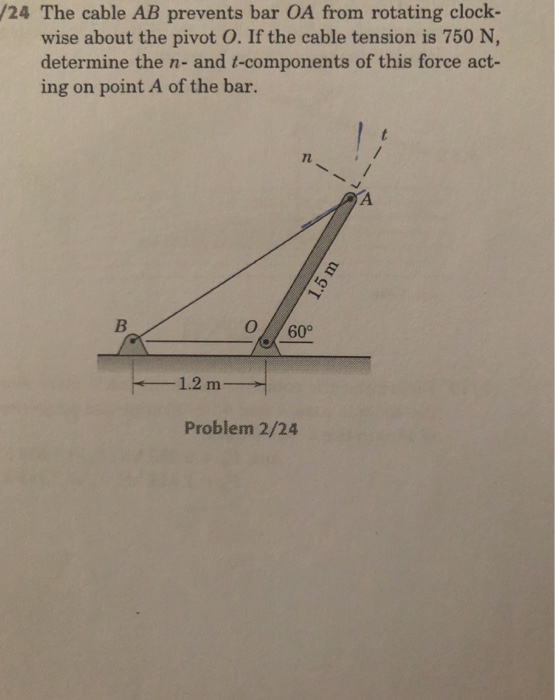 Solved /24 The cable AB prevents bar OA from rotating clock- | Chegg.com