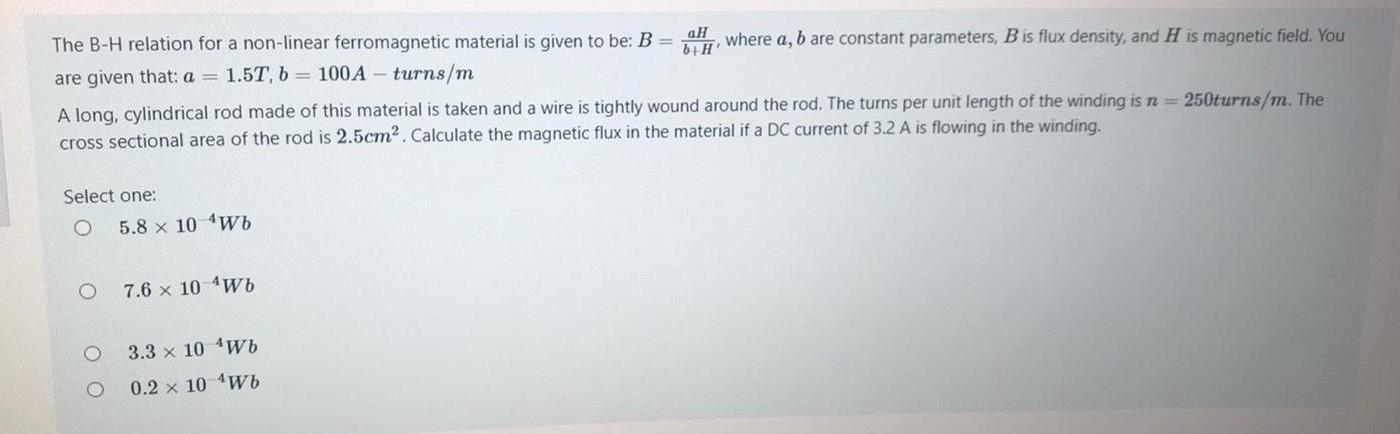 Solved The B-H Relation For A Non-linear Ferromagnetic | Chegg.com