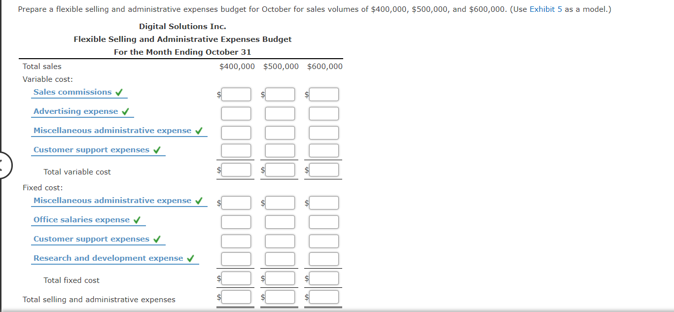 Solved Flexible Budget For Selling And Administrative | Chegg.com