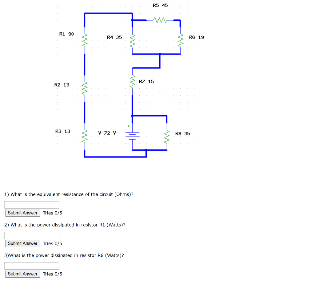 Solved R5 45 R1 90 R4 35 R6 19 R 15 R2 13 R3 13 V 72 V Ho Chegg Com