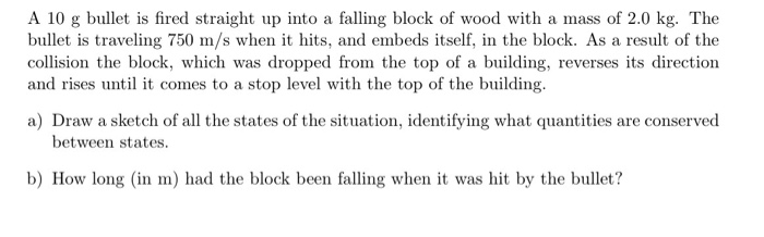 Solved A 10 g bullet is fired straight up into a falling | Chegg.com