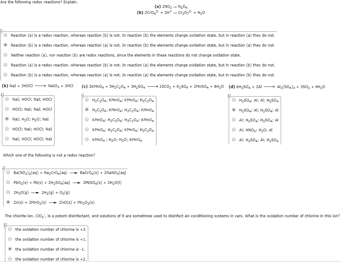 Solved Are the following redox reactions? Explain. (a) 2N02 | Chegg.com