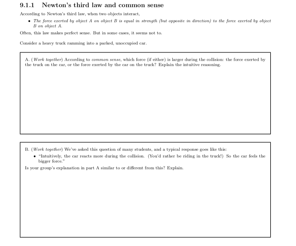 9.1.1 Newton's Third Law And Common Sense Accordin... | Chegg.com