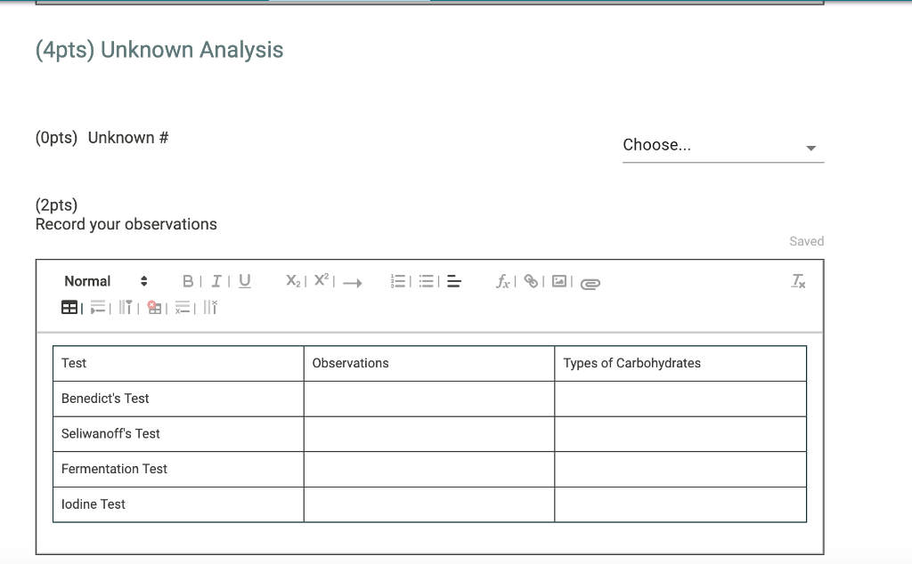 Data And Report Submission - Carbohydrates (Opts) | Chegg.com