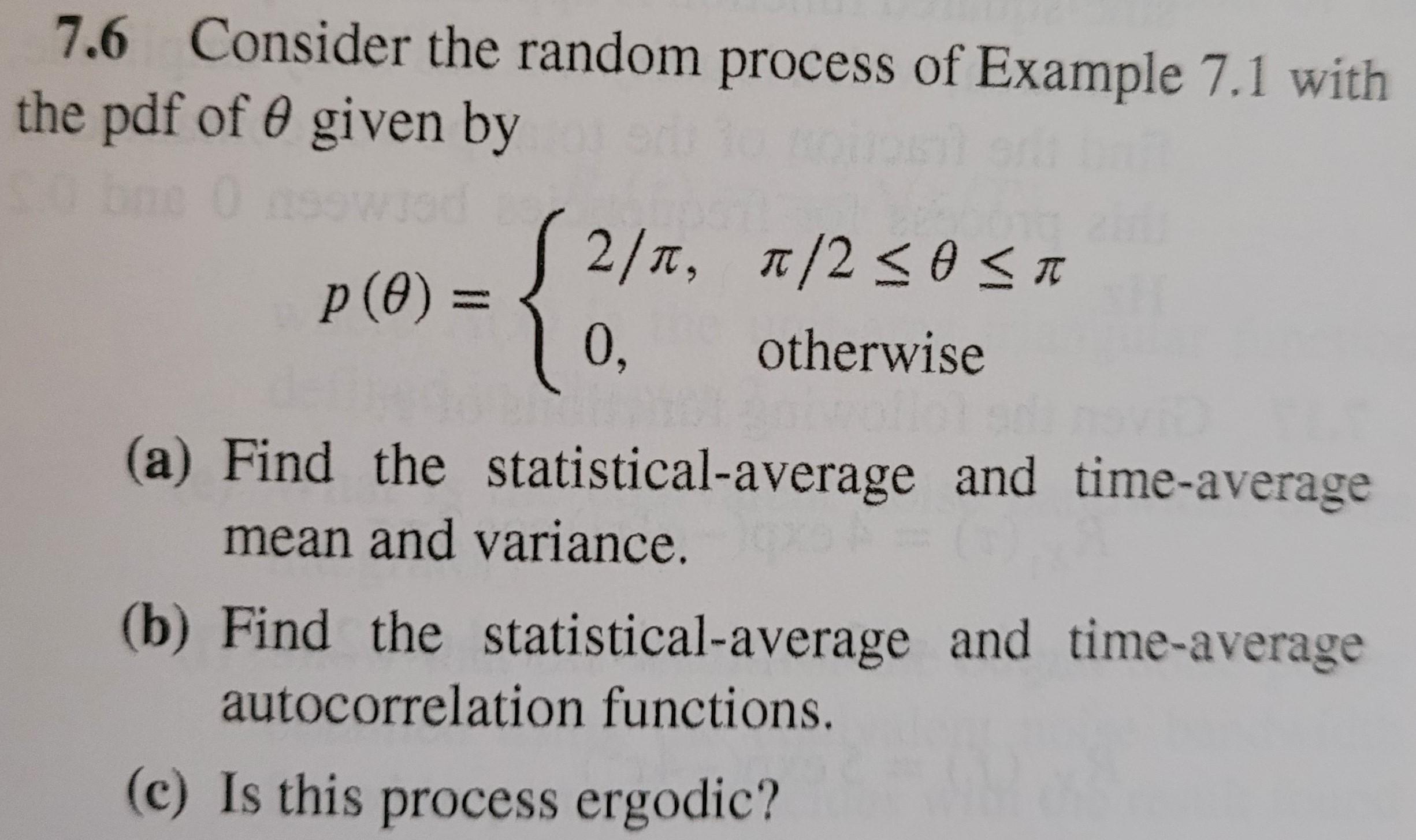 7.6 Consider the random process of Example 7.1 with | Chegg.com