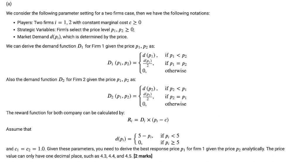 Solved The Bertrand Model Of Oligopoly Models A Market | Chegg.com