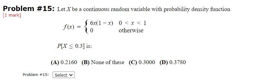 Solved Problem #15: Let X be a continuous random variable | Chegg.com